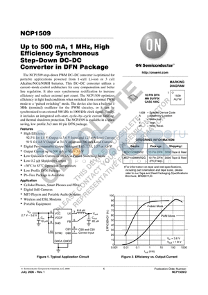 NCP1509 datasheet - Up to 500 mA, 1 MHz, High Efficiency Synchronous Step−Down DC−DC Converter in DFN Package