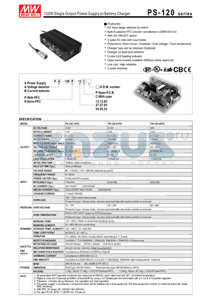 PB-120N-13C datasheet - 120W Single Output Power Supply or Battery Charger