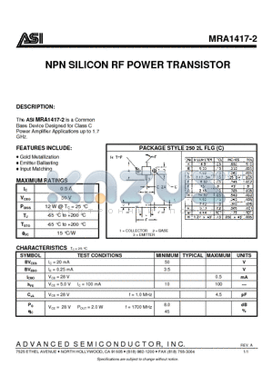 MRA1417-2 datasheet - NPN SILICON RF POWER TRANSISTOR