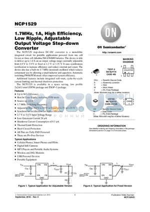 NCP1529MU135TBG datasheet - 1.7MHz, 1A, High Efficiency, Low Ripple, Adjustable Output Voltage Step-down Converter