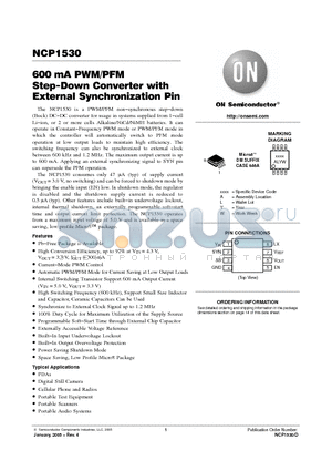NCP1530 datasheet - 600 mA PWM/PFM Step-Down Converter with External Synchronization Pin