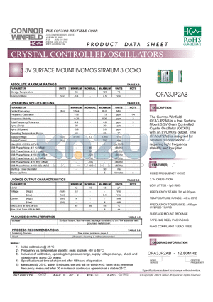 OFA3JP2AB datasheet - 3.3V SURFACE MOUNT LVCMOS STRATUM 3 OCXO