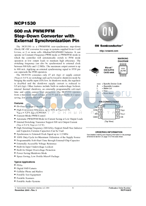 NCP1530DM30R2 datasheet - 600 mA PWM/PFM Step-Down Converter with External Synchronization Pin