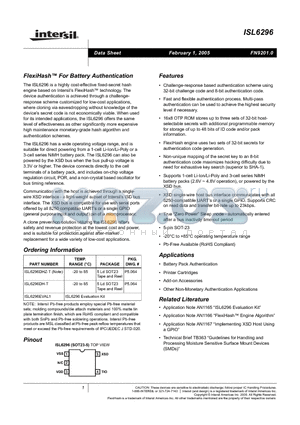 ISL6296EVAL1 datasheet - FlexiHash For Battery Authentication