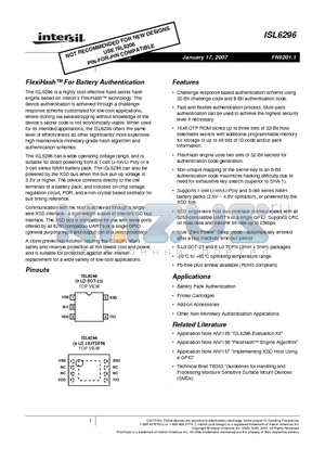 ISL6296DHZ-T datasheet - FlexiHash For Battery Authentication