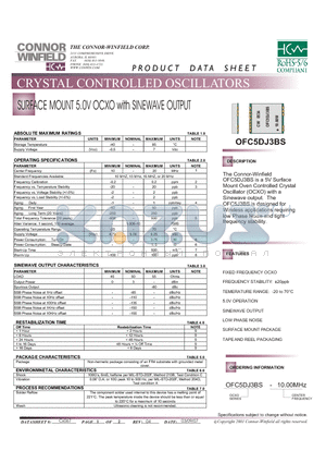 OFC5DJ3BS datasheet - SURFACE MOUNT 5.0V OCXO with SINEWAVE OUTPUT