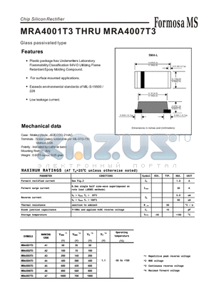 MRA4007T3 datasheet - Chip Silicon Rectifier - Glass passivated type