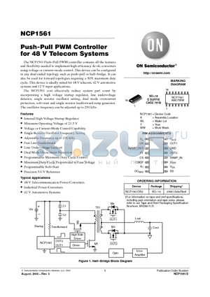 NCP1561 datasheet - Push-Pull PWM Controller for 48 V Telecom Systems