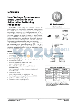 NCP1575 datasheet - Low Voltage Synchronous Buck Controller with Adjustable Switching Frequency