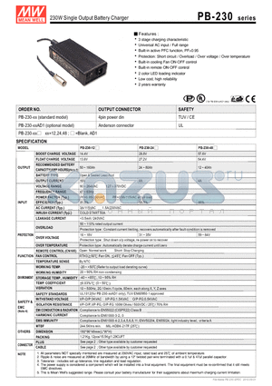PB-230-48 datasheet - 230W Single Output Battery Charger