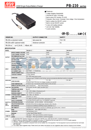 PB-230-48 datasheet - 230W Single Output Battery Charger