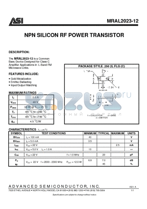 MRAL2023-12 datasheet - NPN SILICON RF POWER TRANSISTOR
