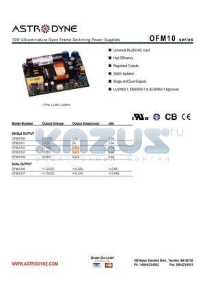 OFM-0105M datasheet - 10W Ultraminiature Open Frame Switching Power Supplies