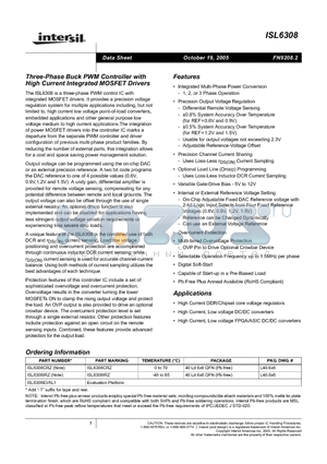 ISL6308 datasheet - Three-Phase Buck PWM Controller with High Current Integrated MOSFET Drivers