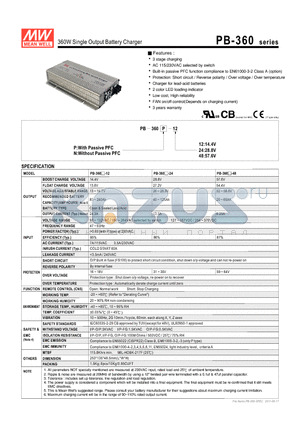 PB-360-12 datasheet - 360W Single Output Battery Charger