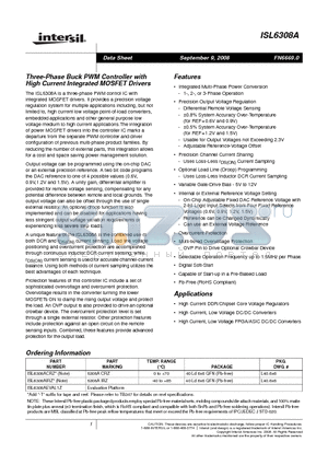 ISL6308AIRZ datasheet - Three-Phase Buck PWM Controller with High Current Integrated MOSFET Drivers