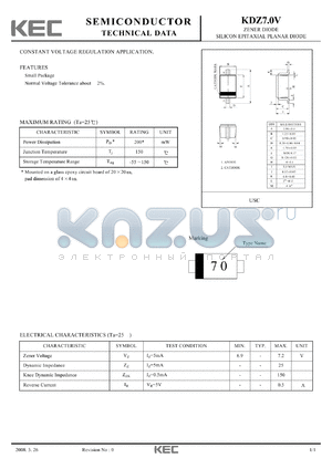 KDZ70V datasheet - SILICON EPITAXIAL PLANAR DIODE CONSTANT VOLTAGE REGULATION APPLICATION