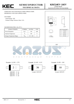 KDZ75EV datasheet - ZENER DIODE SILICON EPITAXIAL PLANAR DIODE(CONSTANT VOLTAGE REGULATION, REFERENCE VOLTAGE)