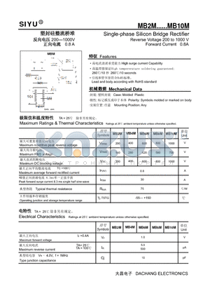 MB8M datasheet - Single-phase Silicon Bridge Rectifier Reverse Voltage 200 to 1000 V Forward Current 0.8A