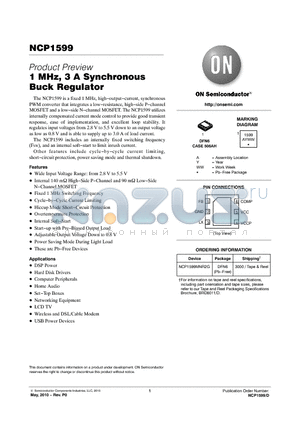 NCP1599 datasheet - 1 MHz, 3 A Synchronous Buck Regulator