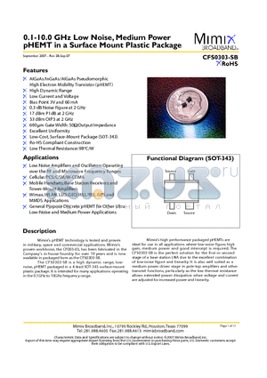 PB-CFS0303-SB-00A0 datasheet - 0.1-10.0 GHz Low Noise, Medium Power pHEMT in a Surface Mount Plastic Package