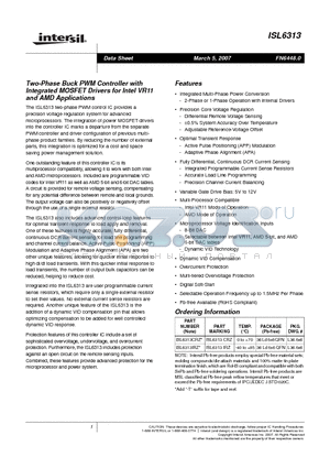 ISL6313CRZ datasheet - Two-Phase Buck PWM Controller with Integrated MOSFET Drivers for Intel VR11 and AMD Applications