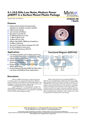 PB-CFS0303-SB-00D0 datasheet - 0.1-10.0 GHz Low Noise, Medium Power pHEMT in a Surface Mount Plastic Package