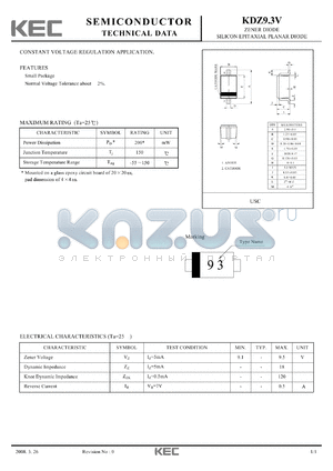 KDZ93V datasheet - ZENER DIODE CONSTANT VOLTAGE REGULATION APPLICATION