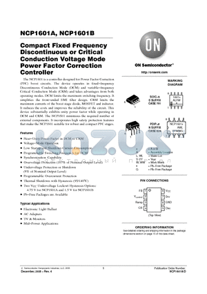 NCP1601A datasheet - Compact Fixed Frequency Discontinuous or Critical Conduction Voltage Mode Power Factor Correction Controller