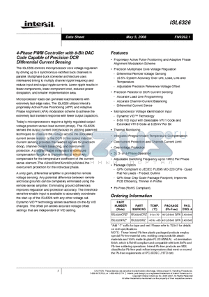 ISL6326CRZ datasheet - 4-Phase PWM Controller with 8-Bit DAC Code Capable of Precision rDS ON or DCR Differential Current Sensing