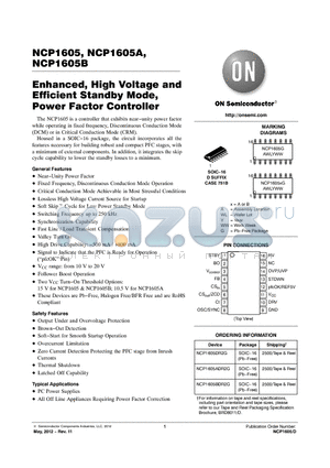 NCP1605A datasheet - Enhanced, High Voltage and Efficient Standby Mode, Power Factor Controller