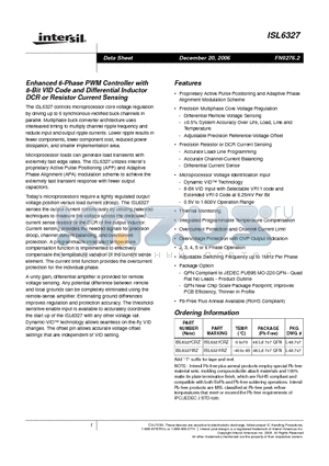 ISL6327CRZ datasheet - Enhanced 6-Phase PWM Controller with 8-Bit VID Code and Differential Inductor DCR or Resistor Current Sensing