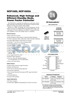 NCP1605 datasheet - Enhanced, High Voltage and Efficient Standby Mode, Power Factor Controller