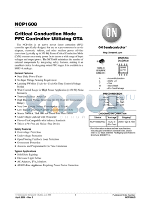 NCP1608BDR2G datasheet - Critical Conduction Mode PFC Controller Utilizing OTA