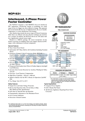 NCP1631DR2G datasheet - Interleaved, 2-Phase Power Factor Controller