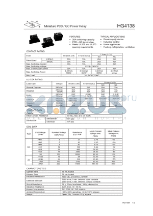 HG4104L/005A-1D01F datasheet - Miniature PCB / QC Power Relay