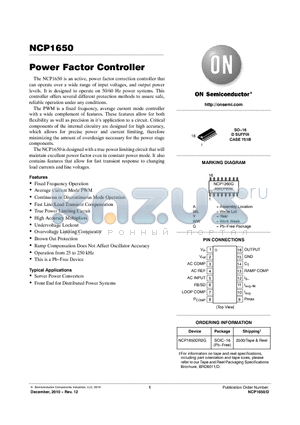 NCP1650 datasheet - Power Factor Controller