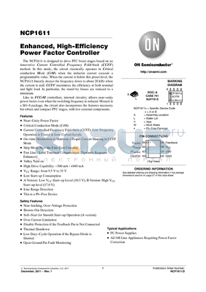 NCP1611BDR2G datasheet - Enhanced, High-Efficiency Power Factor Controller