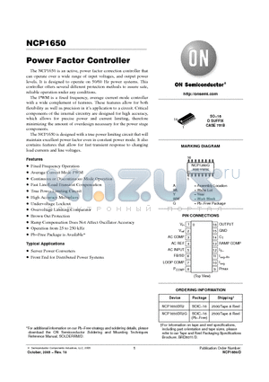 NCP1650DR2 datasheet - Power Factor Controller