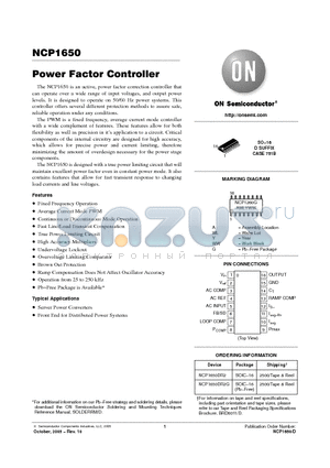 NCP1650DR2G datasheet - Power Factor Controller