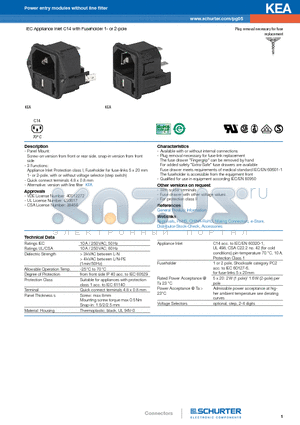 KEA datasheet - IEC Appliance Inlet C14 with Fuseholder 1- or 2-pole