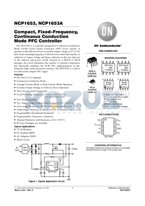 NCP1653A datasheet - Compact, Fixed−Frequency, Continuous Conduction Mode PFC Controller