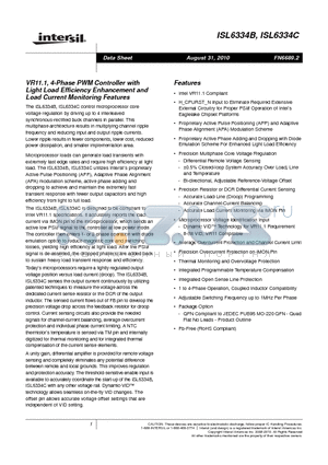 ISL6334CCRZ datasheet - VR11.1, 4-Phase PWM Controller with Phase Dropping, Droop Disabled and Load Current Monitoring Features