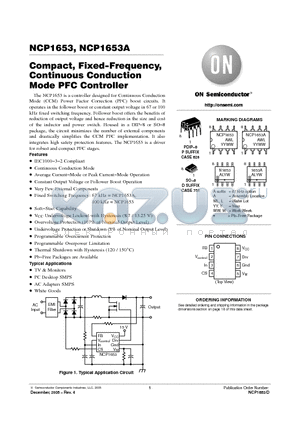 NCP1653ADR2 datasheet - Compact, Fixed-Frequency, Continuous Conduction Mode PFC Controller