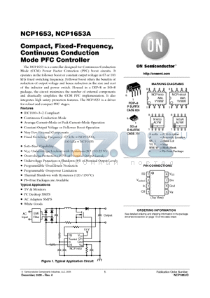 NCP1653AP datasheet - Compact, Fixed-Frequency, Continuous Conduction Mode PFC Controller