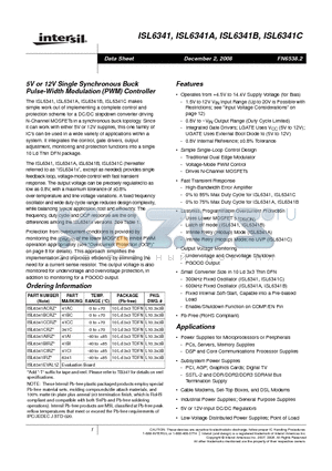 ISL6341CRZ datasheet - 5V or 12V Single Synchronous Buck Pulse-Width Modulation (PWM) Controller