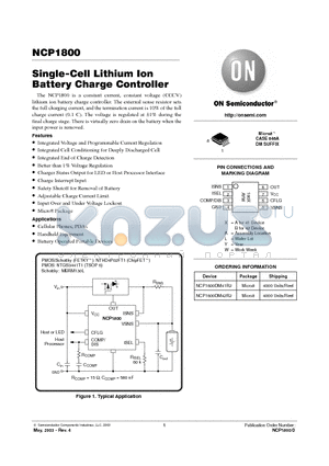 NCP1800DM42 datasheet - Single-Cell Lithium Ion Battery Charge Controller