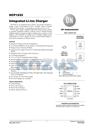NCP1835 datasheet - Integrated Li−Ion Charger