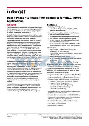 ISL6364 datasheet - Dual 4-Phase  1-Phase PWM Controller for VR12/IMVP7 Applications