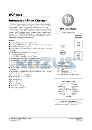 NCP1835MN20R2 datasheet - Integrated Li−Ion Charger